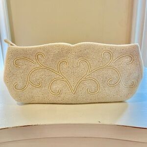 Hand-Beaded Beautiful White 50s Bag Clutch by Josef Vintage Pearl Seedbeads